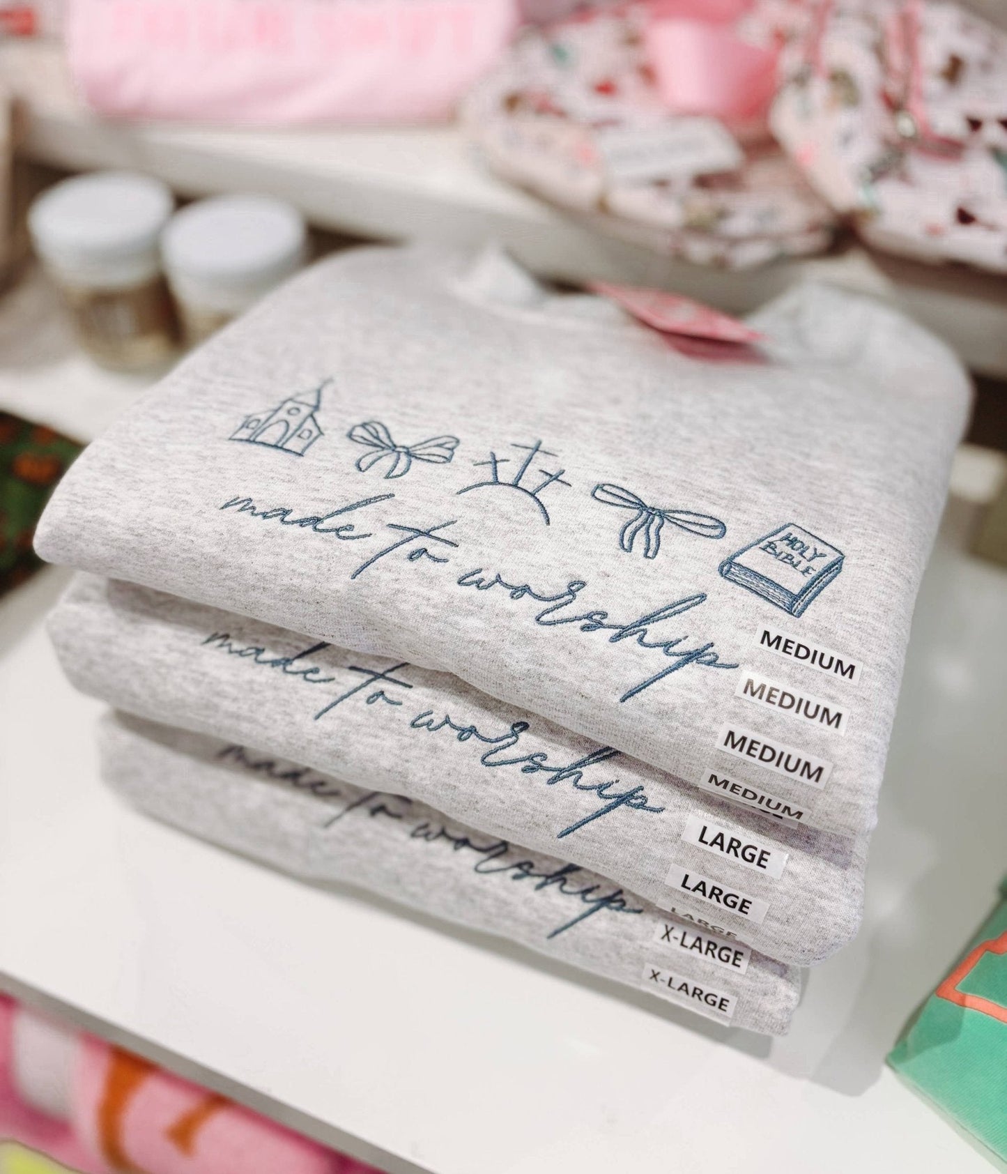 Made To Worship Embroidered Crewneck | Church Sweatshirt - Nifty Decor & More