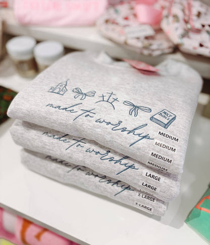 Made To Worship Embroidered Crewneck | Church Sweatshirt - Nifty Decor & More