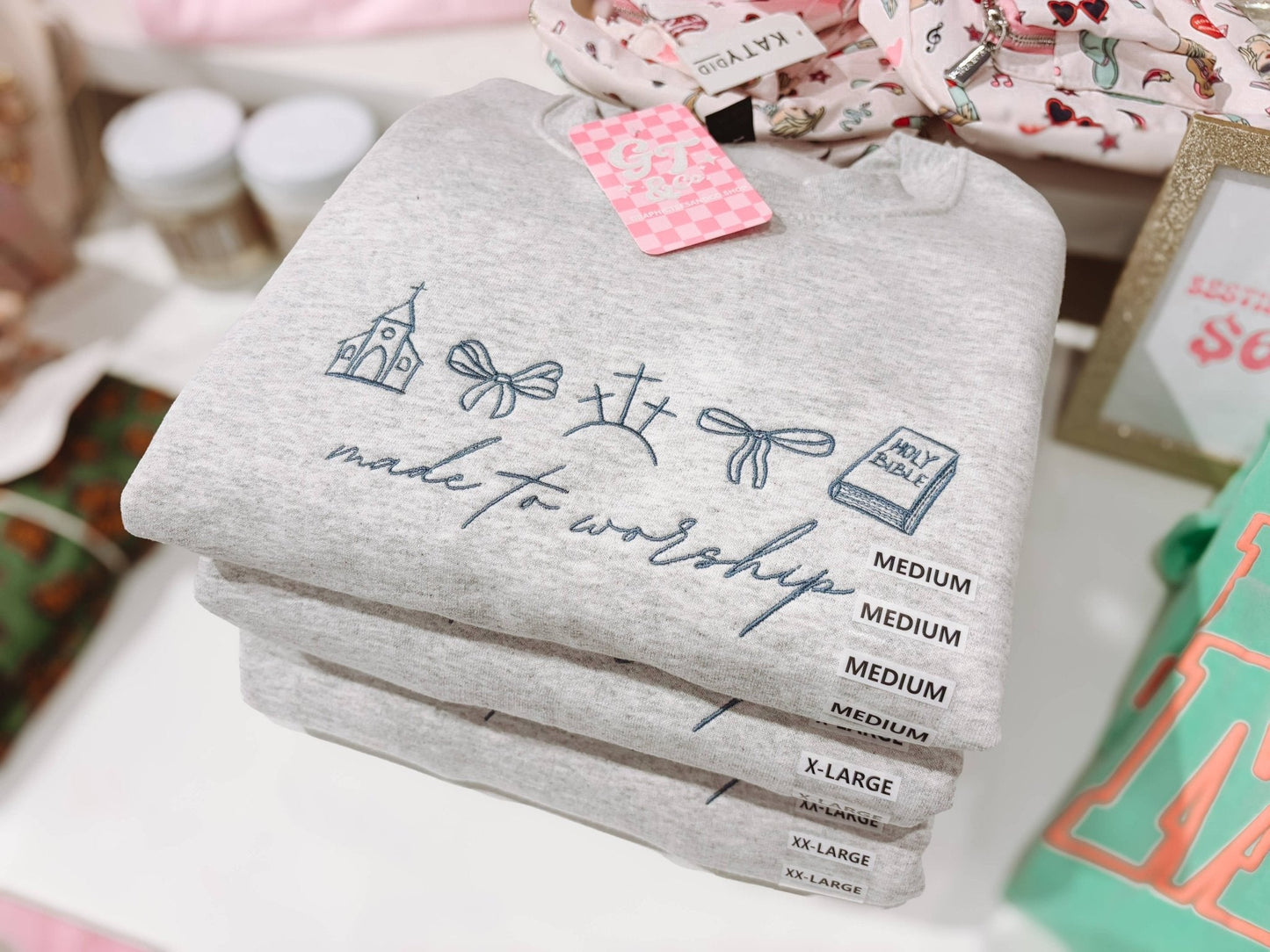 Made To Worship Embroidered Crewneck | Church Sweatshirt - Nifty Decor & More