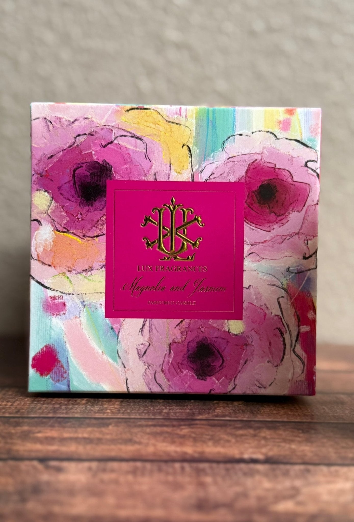 Magnolia and Jasmine 8 oz Designer Box Candle, Luxurious Floral Scent for Home Ambiance, Perfect Gift for Her Candle Holder