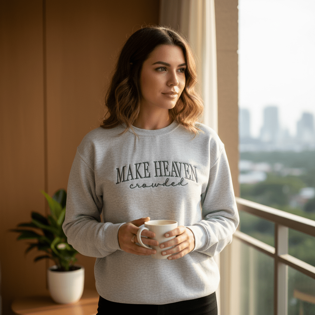 Make Heaven Crowded Embroidered Crewneck | Christian Sweater - Nifty Decor & More