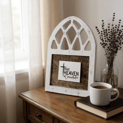 Make Heaven Crowded White Distressed Arched Wooden Wall Frame Rustic Wall Signs