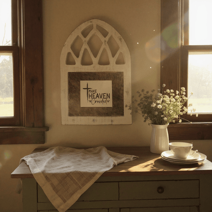 Make Heaven Crowded White Distressed Arched Wooden Wall Frame Rustic Wall Signs