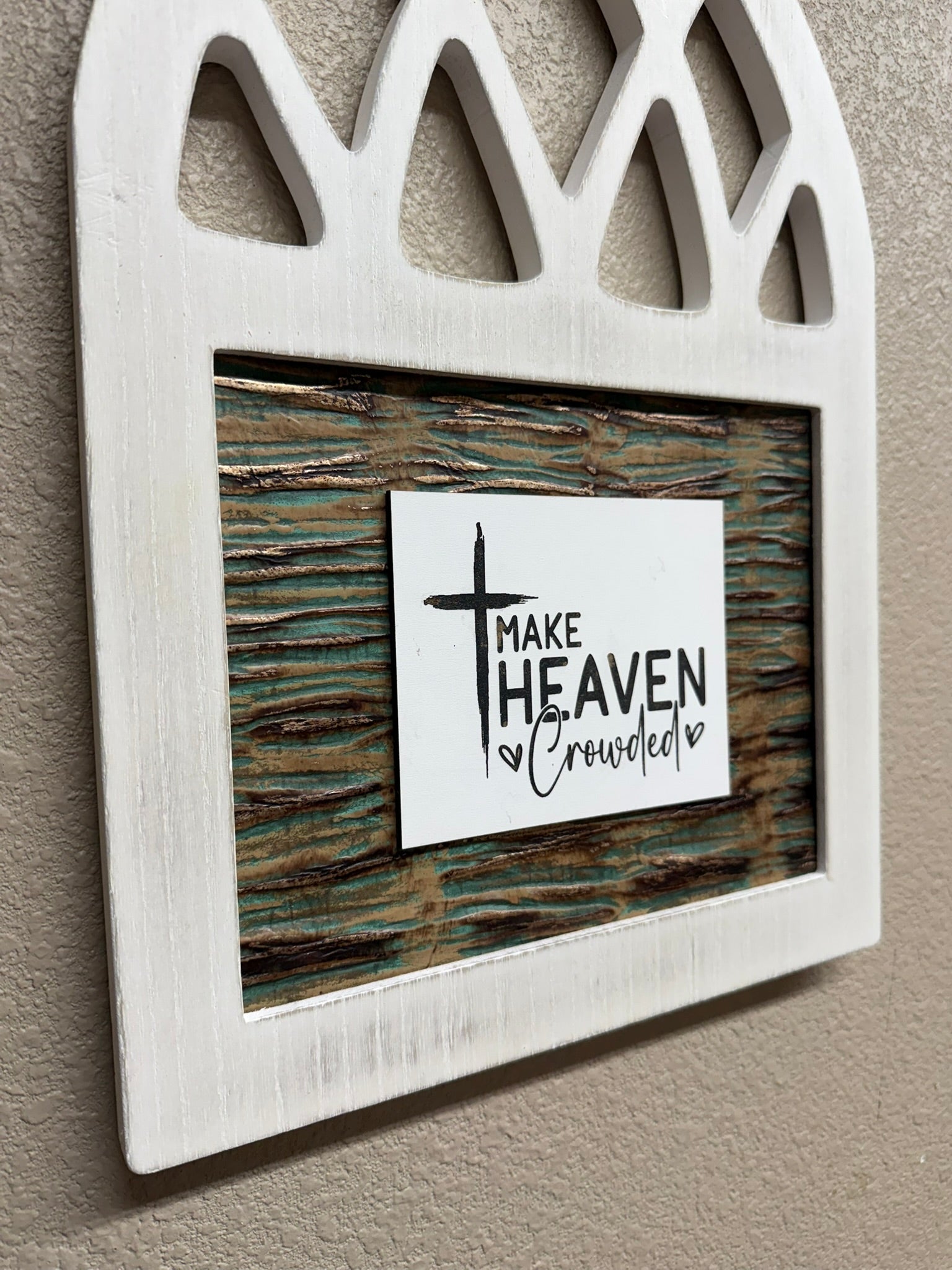 Make Heaven Crowded White Distressed Arched Wooden Wall Frame - Nifty Decor & More