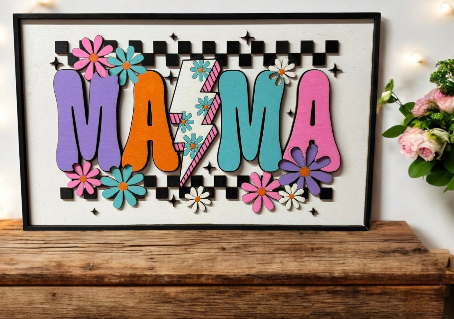 Mama Vibrant Lightning Bolt Canvas, Bold Colorful Wall Art, Empowerment Decor, Gift for Fierce Moms - Nifty Decor & More