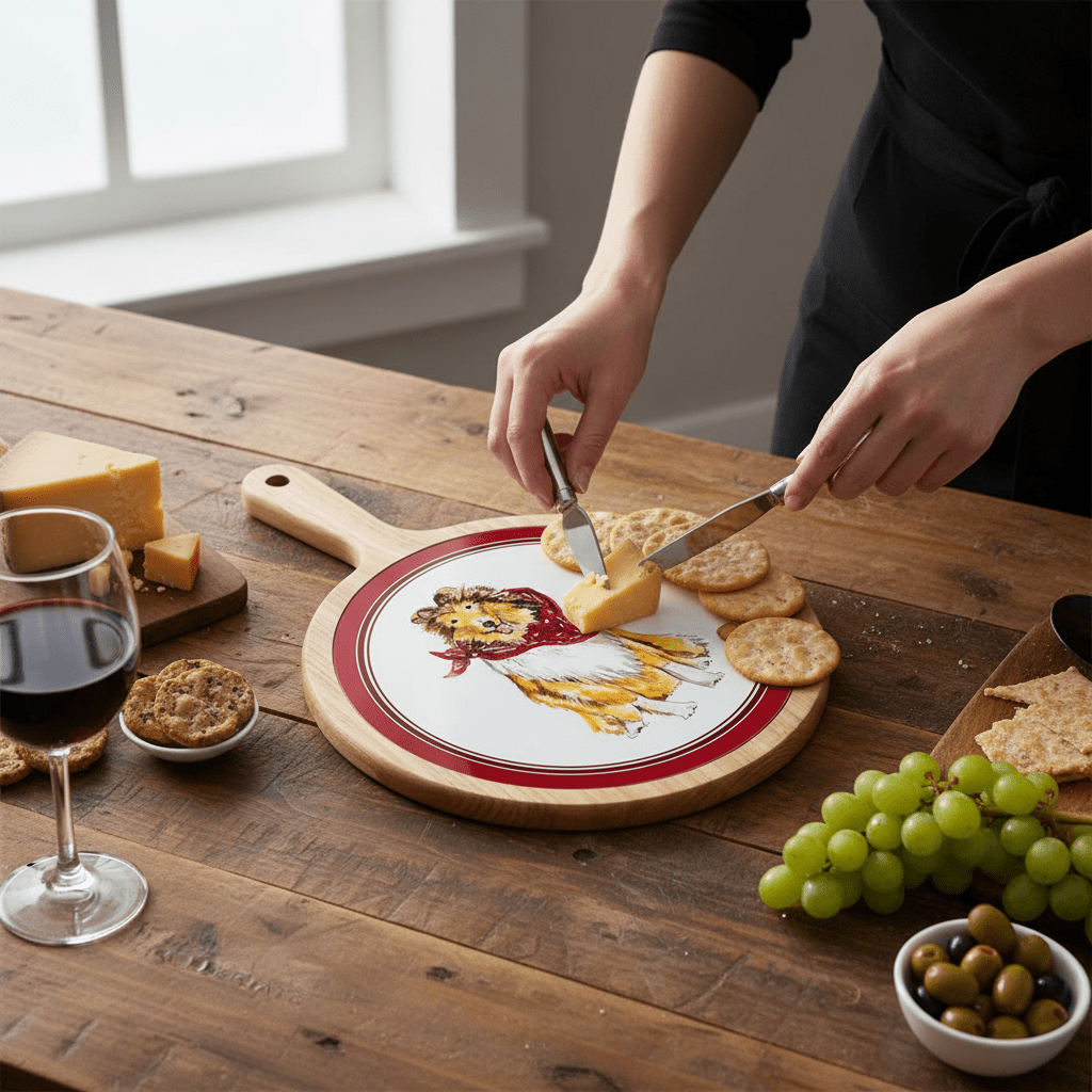 Maroon Collie Collegiate Bamboo & Ceramic Cheese Board - Nifty Decor & More