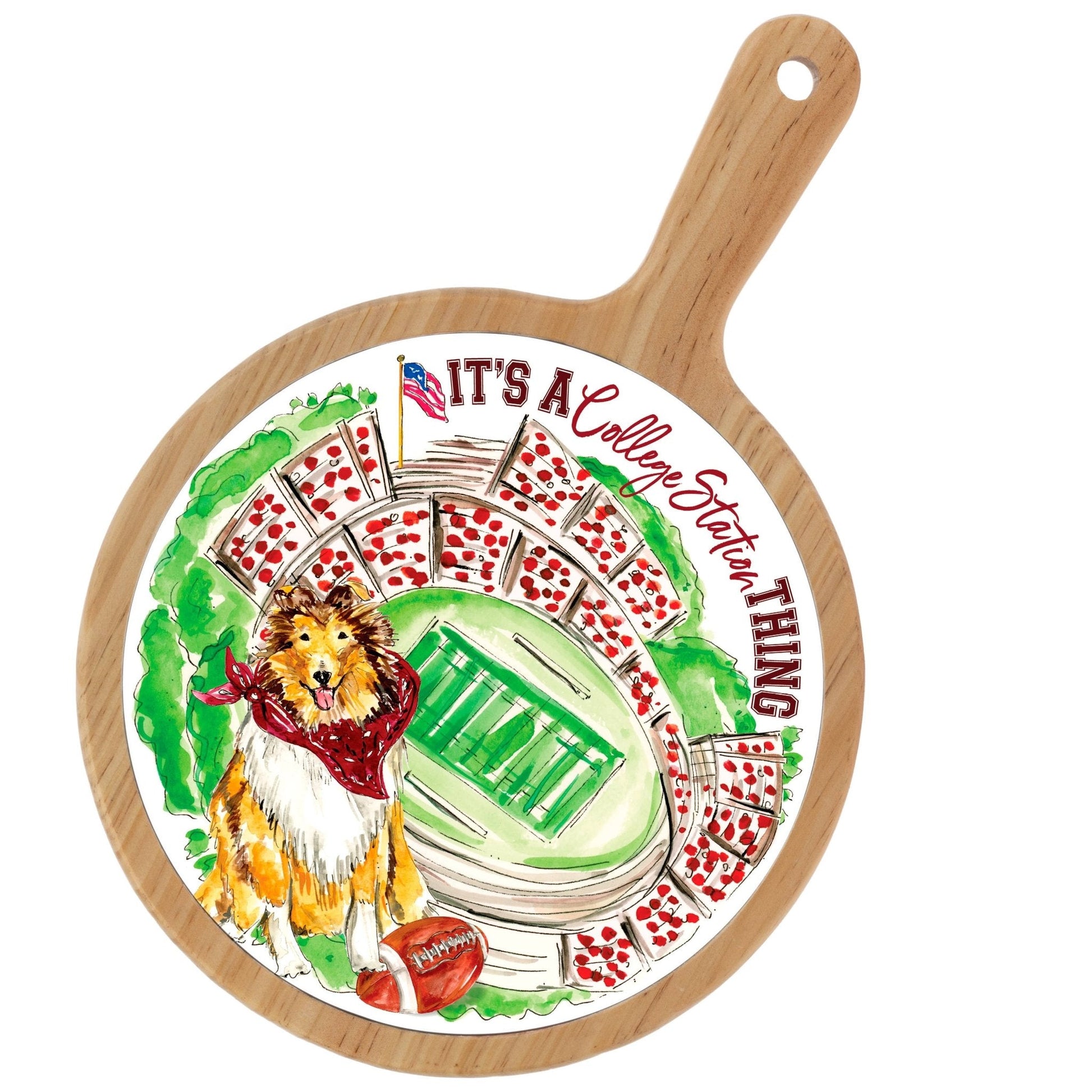 Maroon Collie Stadium Collegiate Cheese Board - Nifty Decor & More