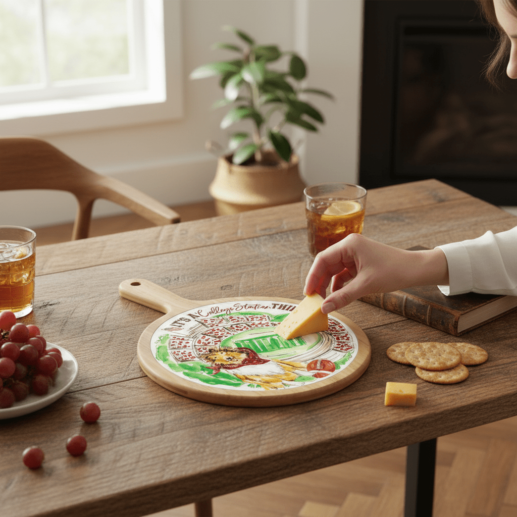 Maroon Collie Stadium Collegiate Cheese Board - Nifty Decor & More