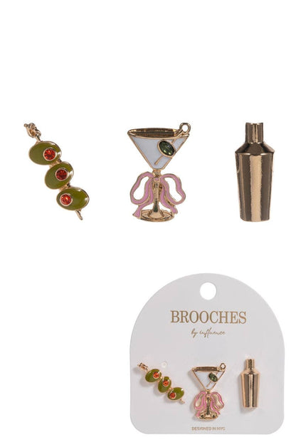 Martini Olive Cocktail Brooch Pin Set of 3 - Nifty Decor & More