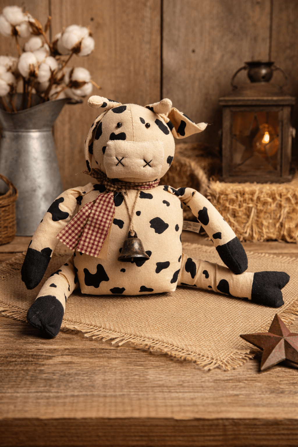 Mason Cow Doll Home Decor | Rustic Farmhouse Style | Cute Cow Plushie for Living Room, Nursery & Gifts - Nifty Decor & More