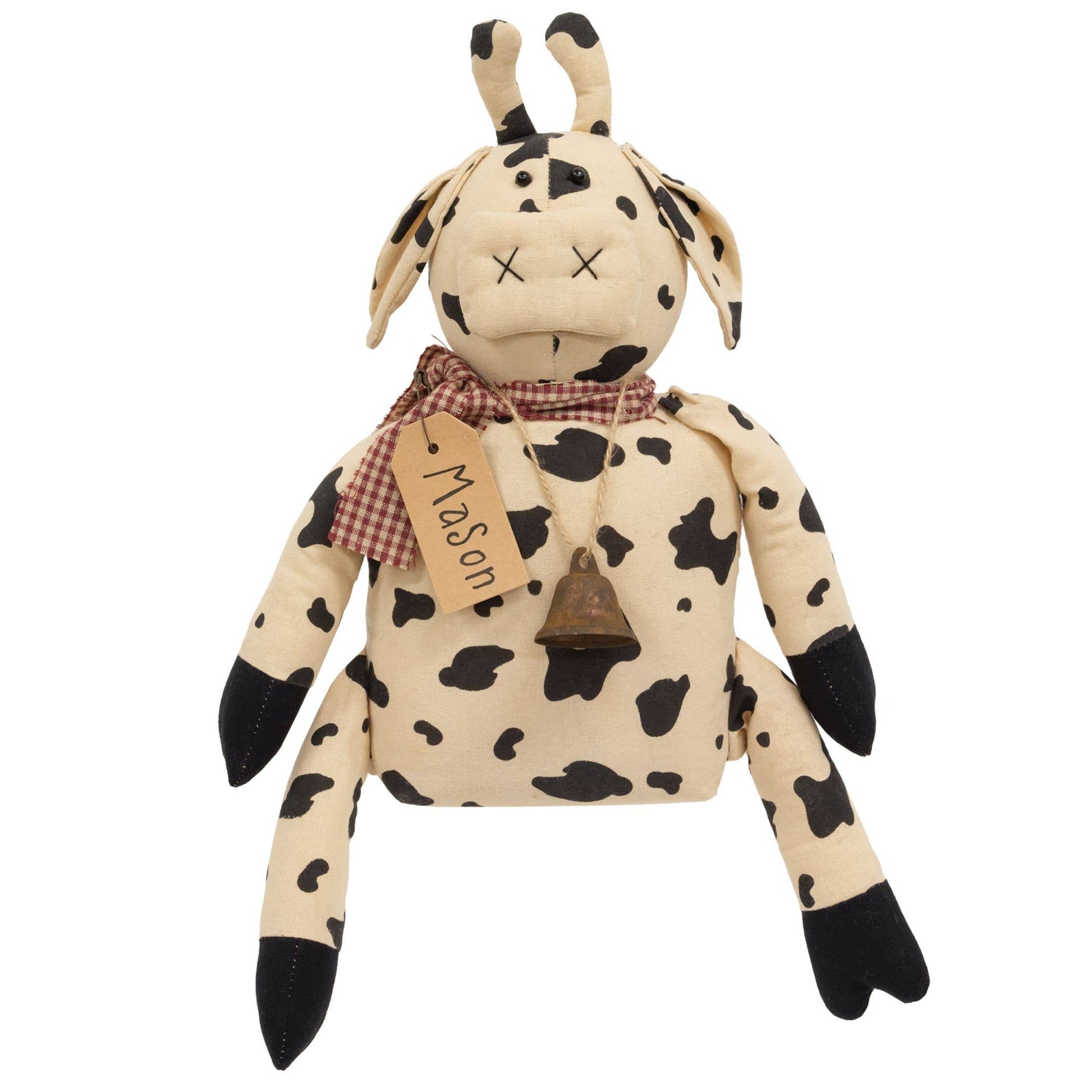 Mason Cow Doll Home Decor | Rustic Farmhouse Style | Cute Cow Plushie for Living Room, Nursery & Gifts