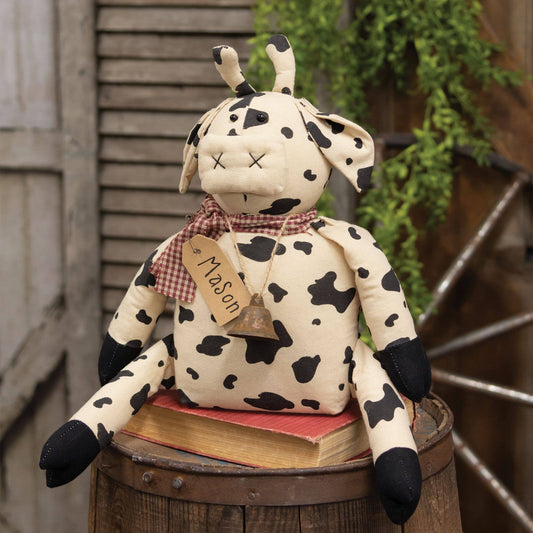 Mason Cow Doll Home Decor | Rustic Farmhouse Style | Cute Cow Plushie for Living Room, Nursery & Gifts