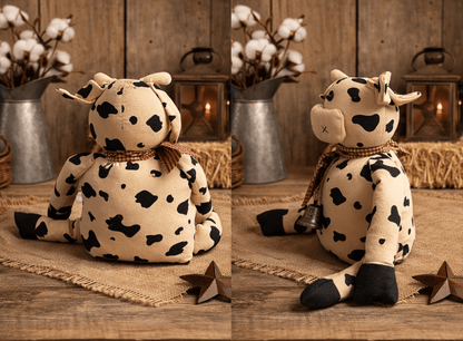 Mason Cow Doll Home Decor | Rustic Farmhouse Style | Cute Cow Plushie for Living Room, Nursery & Gifts - Nifty Decor & More