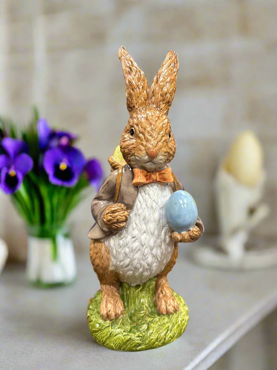 Medium Dressed Rabbit Resin Figurine - Spring Easter Decoration, Cute Accent Piece for Home, Gift for Bunny Lovers - Nifty Decor & More