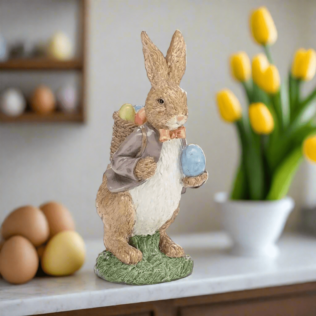 Medium Dressed Rabbit Resin Figurine - Spring Easter Decoration, Cute Accent Piece for Home, Gift for Bunny Lovers - Nifty Decor & More