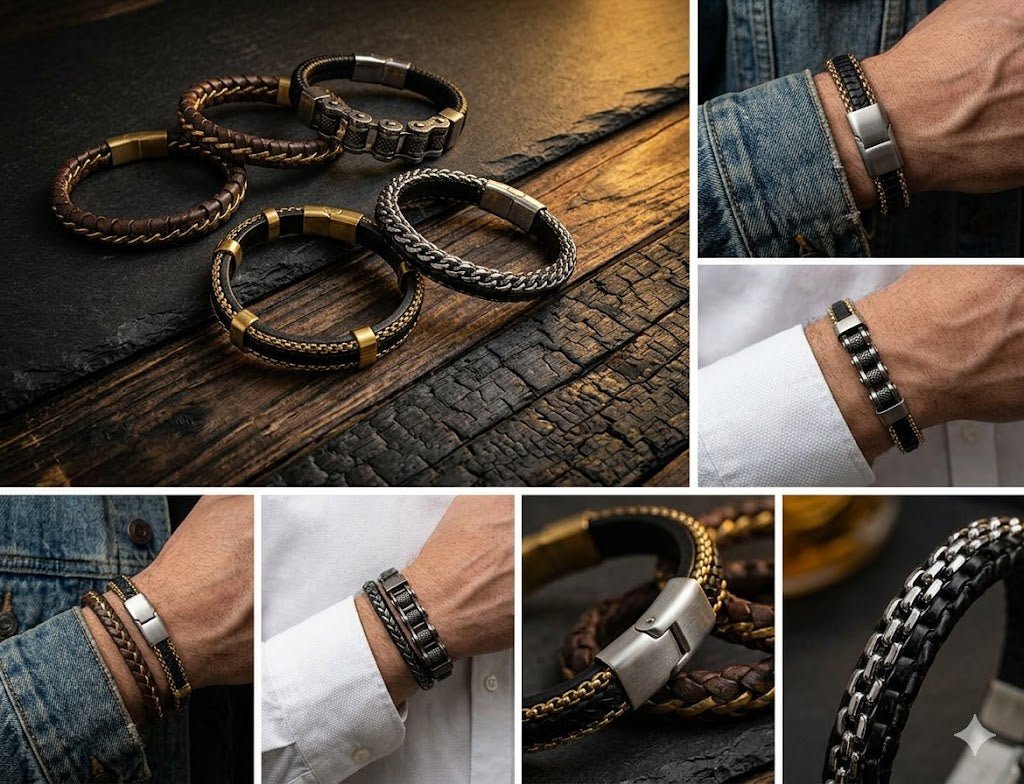 Men's Bracelets - Stainless - Steel & Leather - Nifty Decor & More