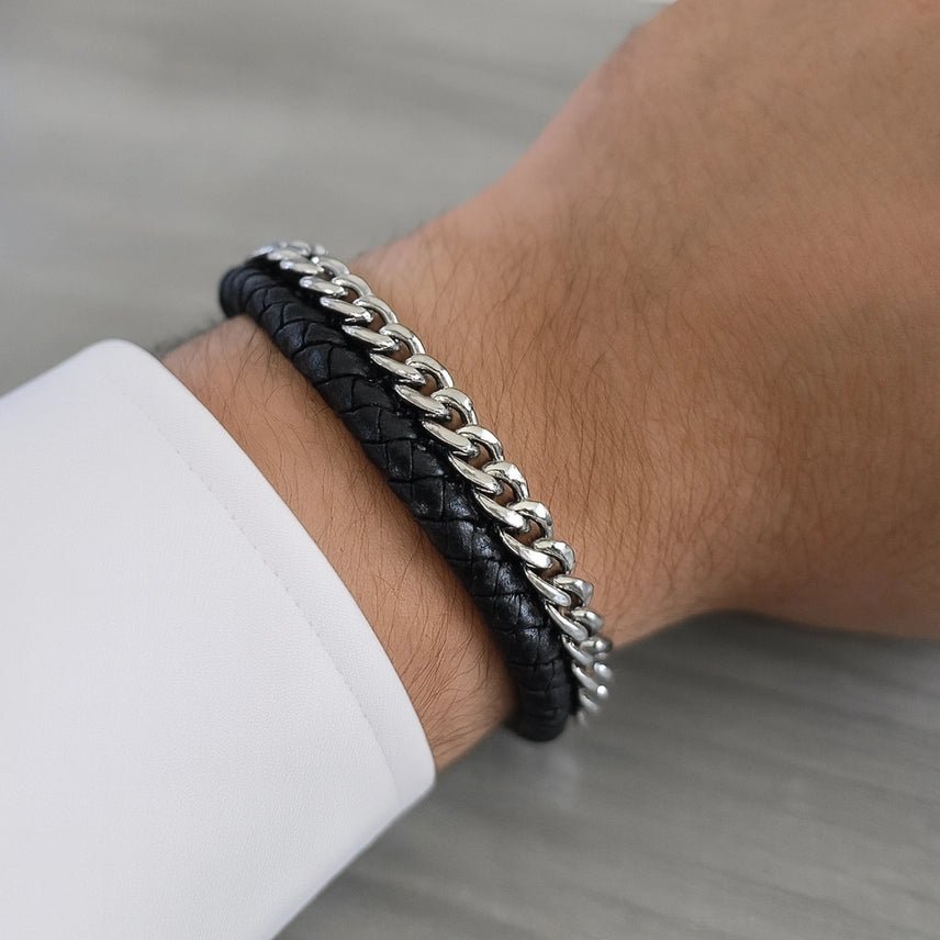 Men's Bracelets - Stainless - Steel & Leather - Nifty Decor & More