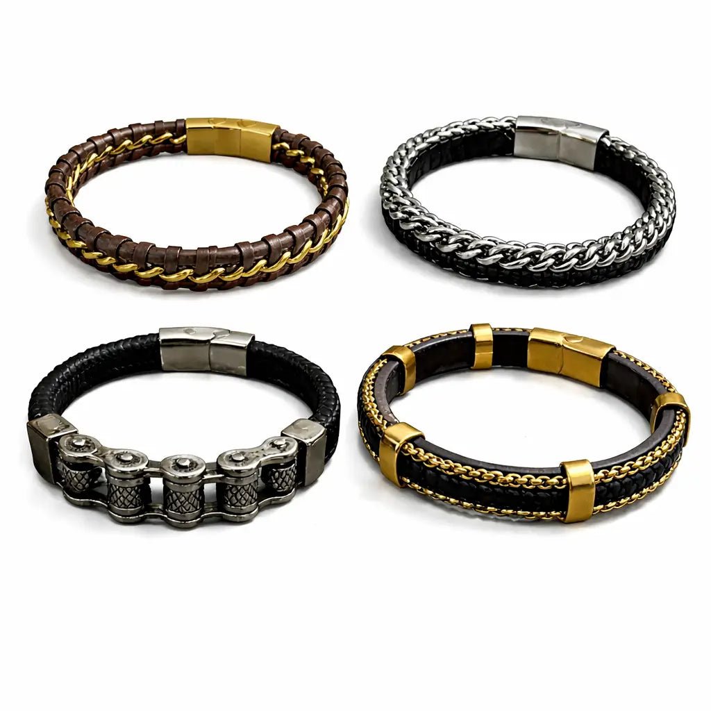 Men's Bracelets - Stainless - Steel & Leather - Nifty Decor & More