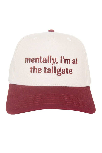 Mentally, I'm At The Tailgate Two-Toned Hat trucker hat Maroon and Tan