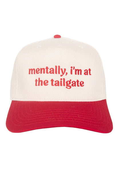 Mentally, I'm At The Tailgate Two-Toned Hat trucker hat Red and Tan