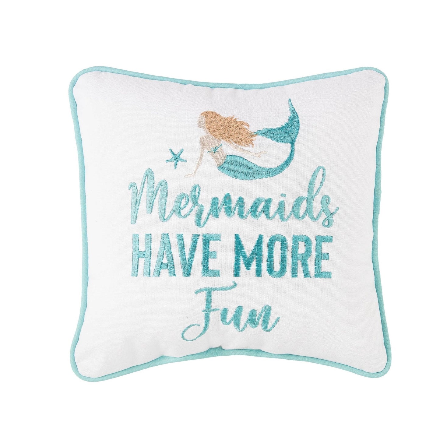 Mermaids Have More Fun embroidered throw pillow, fun coastal decor, perfect for ocean lovers and beach house gifts - Nifty Decor & More