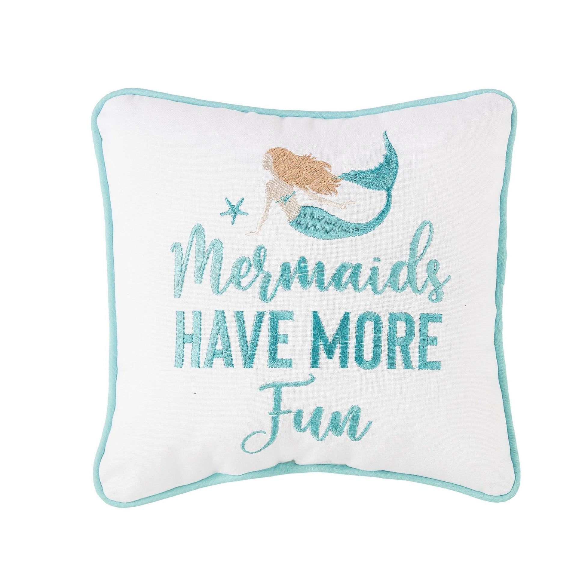 Mermaids Have More Fun embroidered throw pillow, fun coastal decor, perfect for ocean lovers and beach house gifts - Nifty Decor & More