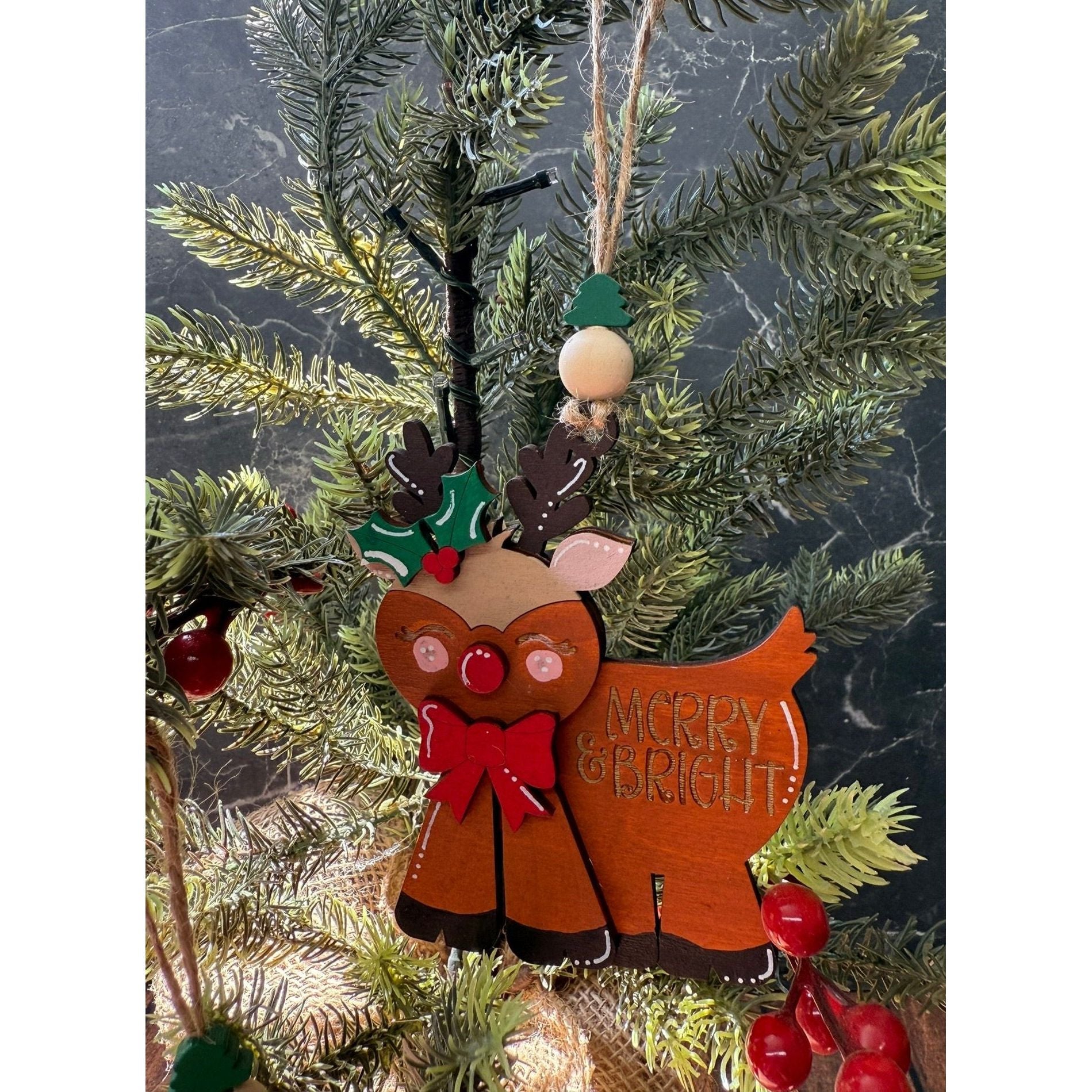 Merry & Bright Reindeer Ornament - Nifty Decor & More