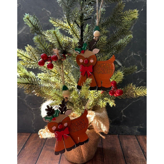 Merry & Bright Reindeer Ornament - Nifty Decor & More