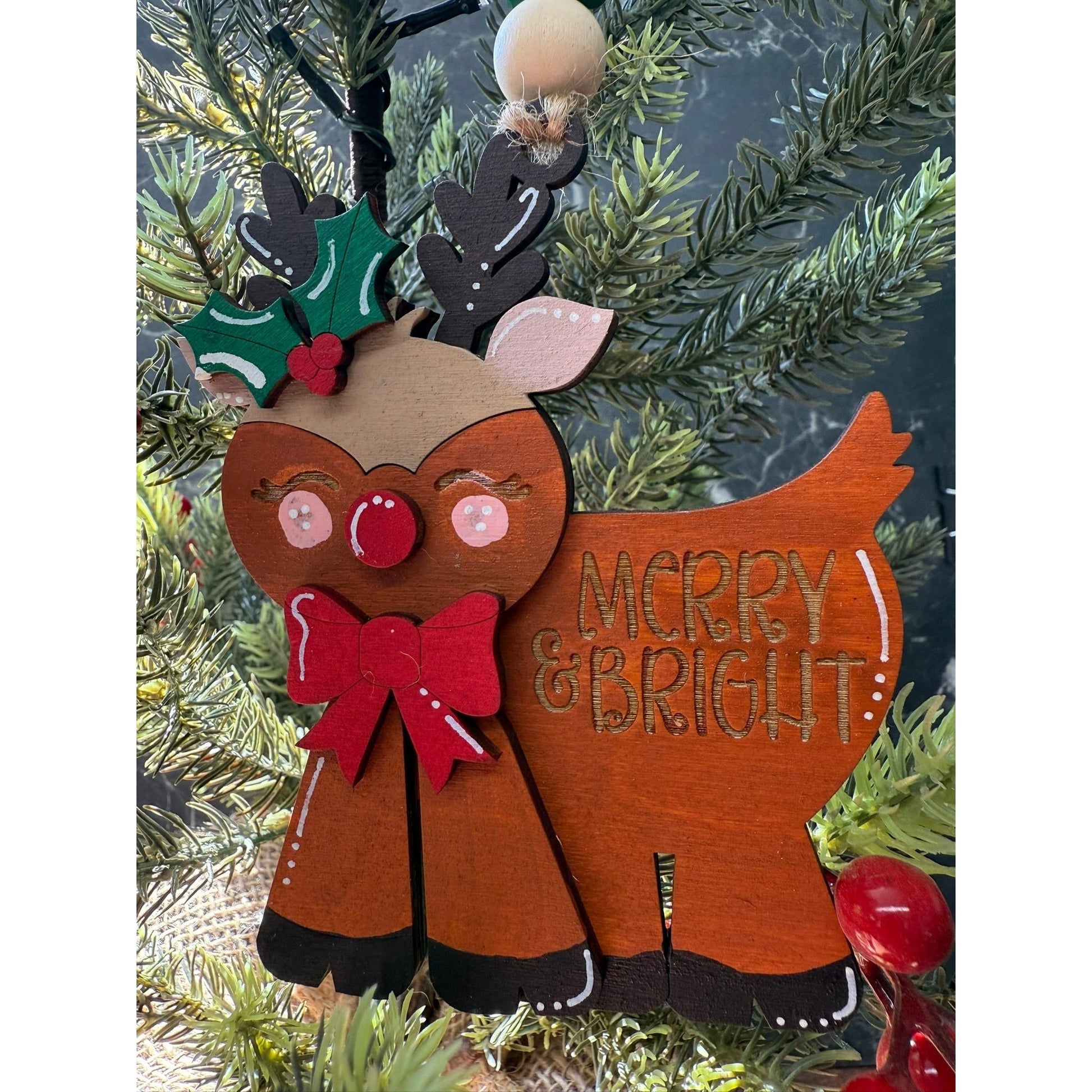 Merry & Bright Reindeer Ornament - Nifty Decor & More