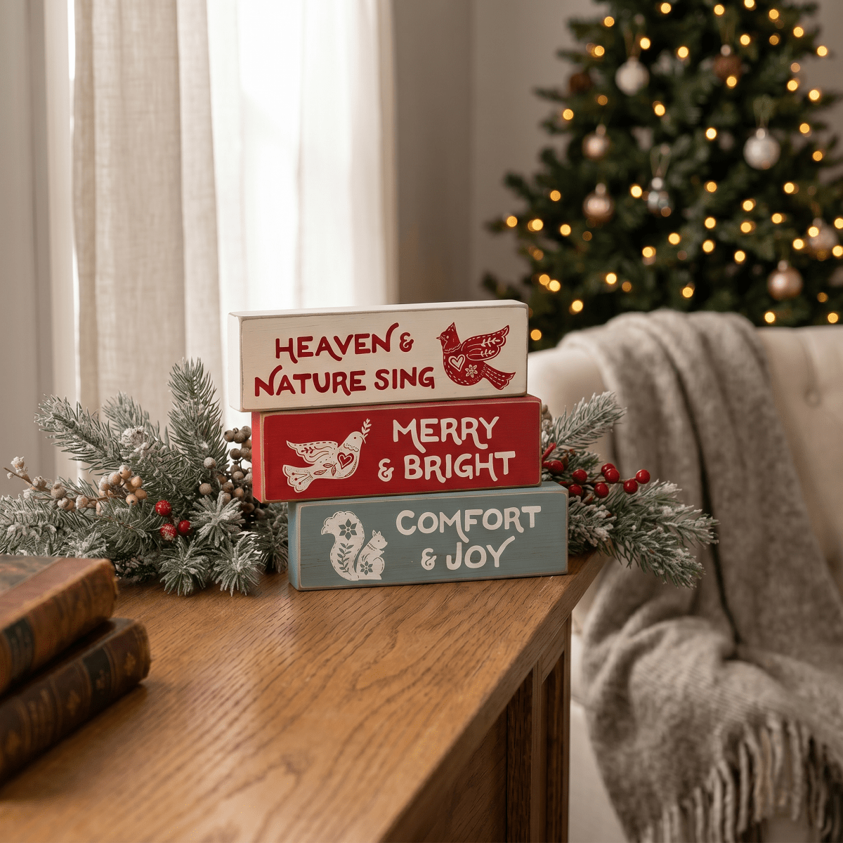 Merry & Bright Yuletide Thin Mini Block - 3 Asstd. - Nifty Decor & More