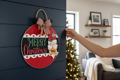 Merry Christmas Gnome Sign Holiday Door Hanger Buffalo Plaid Christmas Decor - Nifty Decor & More