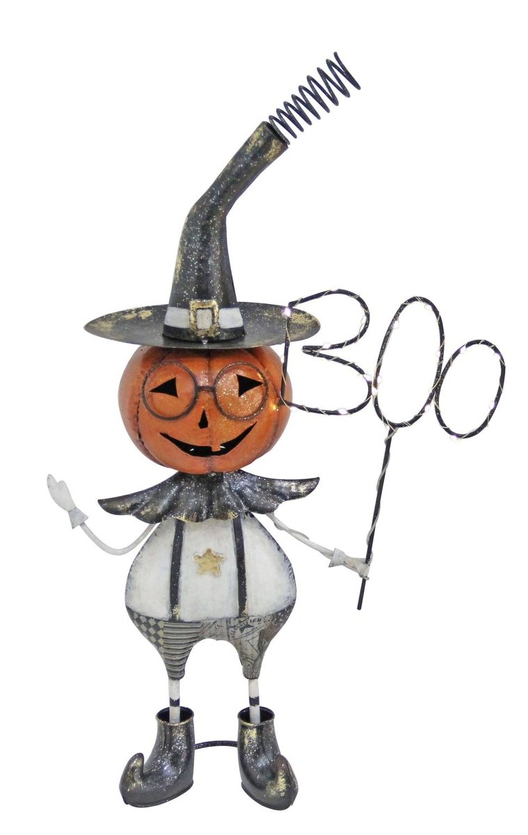 Metal Halloween Pumpkin Boy & Girl LED Statues - Nifty Decor & More
