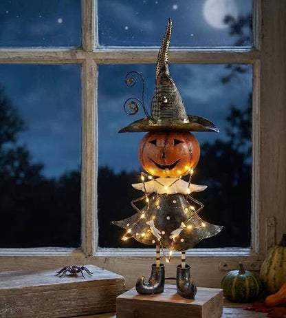 Metal Halloween Pumpkin Boy & Girl LED Statues - Nifty Decor & More