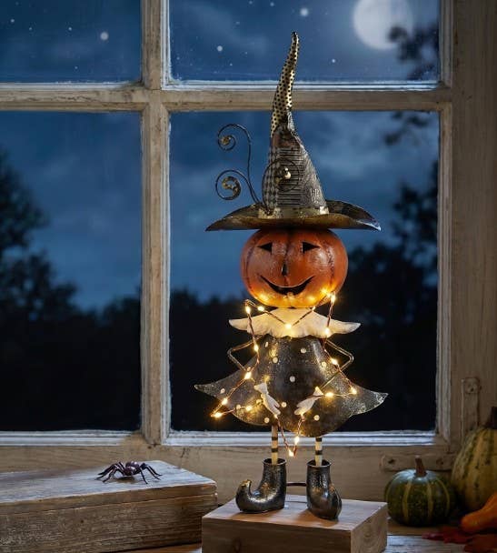 Metal Halloween Pumpkin Boy & Girl LED Statues - Nifty Decor & More