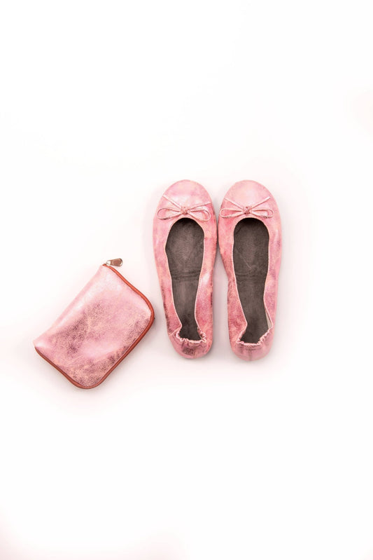 Metallic Pink Foldable Ballet Flats Wedding Favor Slippers Small