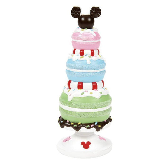 Colorful macaron tower with Mickey Mouse ears on a white background