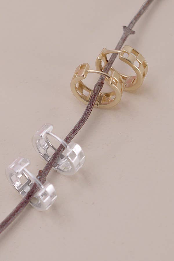 Mini Checker Cutout Hoop Huggie Earrings, Sleek Fashion - Forward Design, Ideal for Casual or Party Looks, Stylish Gift Idea - Nifty Decor & More