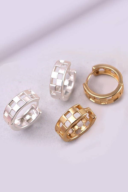 Mini Checker Cutout Hoop Huggie Earrings, Sleek Fashion-Forward Design, Ideal for Casual or Party Looks, Stylish Gift Idea Hoop Earrings