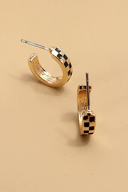 Mini Checker Hoop Huggie Earrings, Bold Checkerboard Design, Casual Statement Jewelry, Great Gift for Birthday or Holiday - Nifty Decor & More