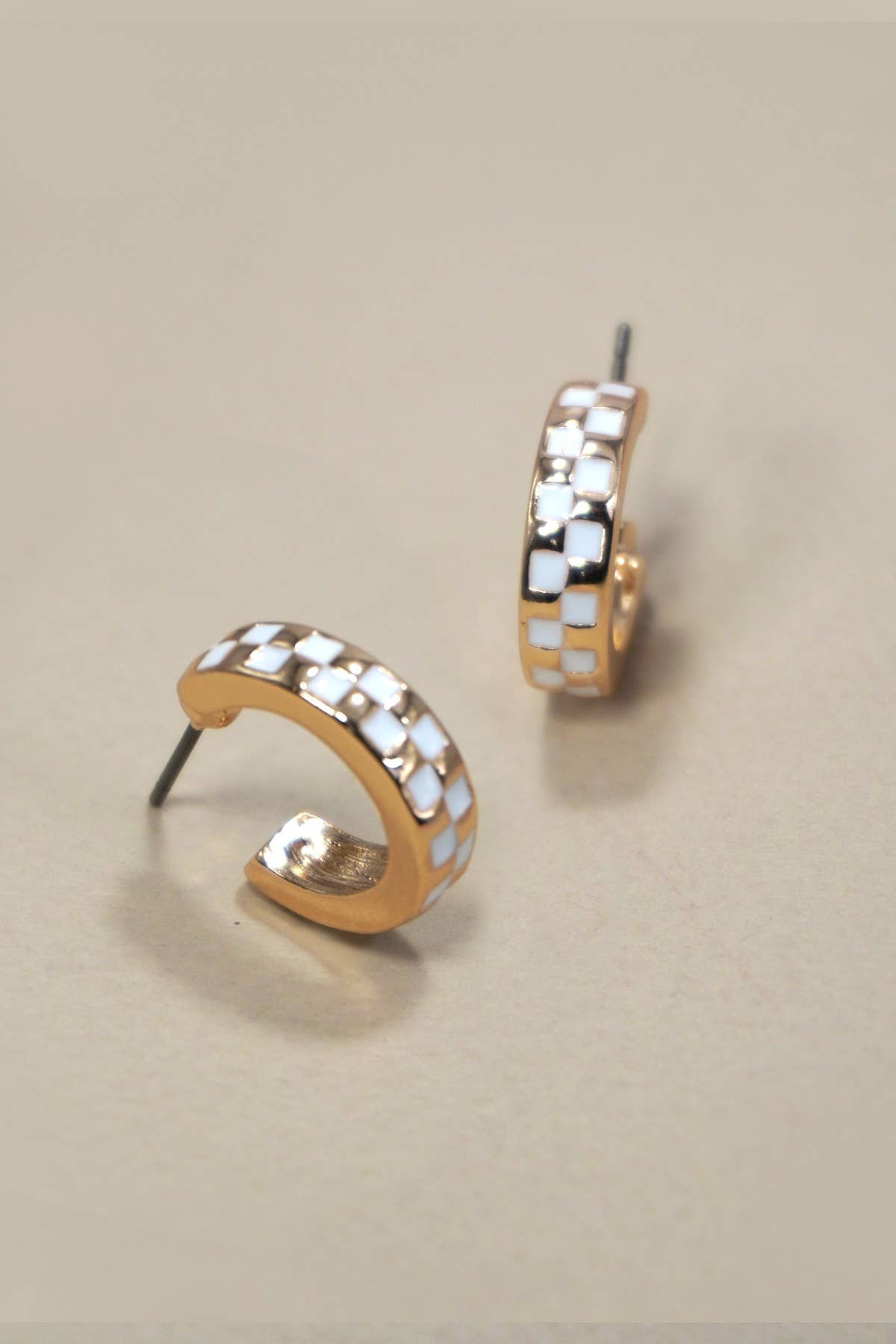 Mini Checker Hoop Huggie Earrings, Bold Checkerboard Design, Casual Statement Jewelry, Great Gift for Birthday or Holiday Hoop Earrings