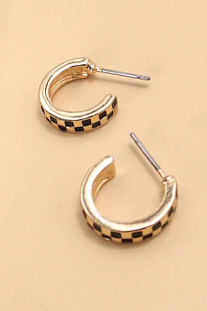 Mini Checker Hoop Huggie Earrings, Bold Checkerboard Design, Casual Statement Jewelry, Great Gift for Birthday or Holiday - Nifty Decor & More