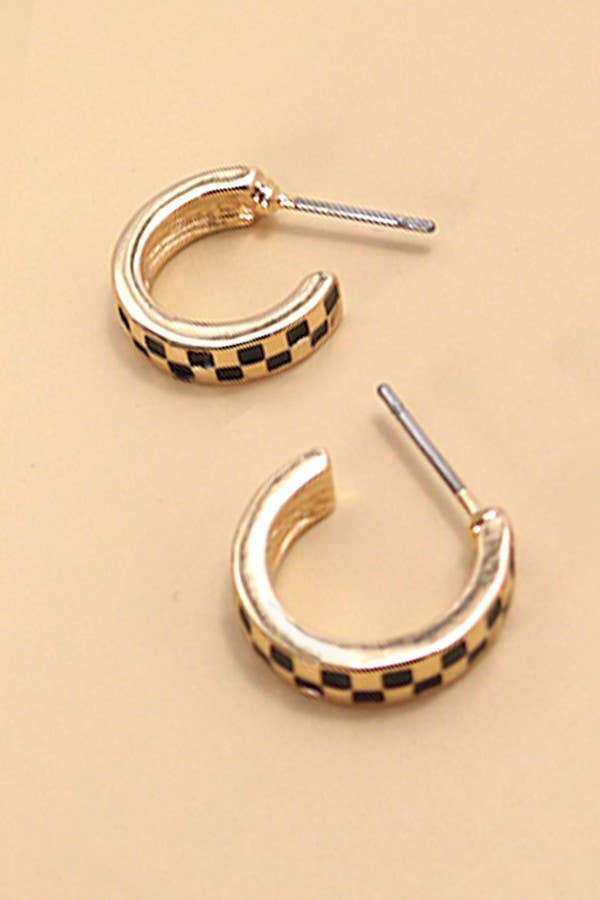 Mini Checker Hoop Huggie Earrings, Bold Checkerboard Design, Casual Statement Jewelry, Great Gift for Birthday or Holiday Hoop Earrings