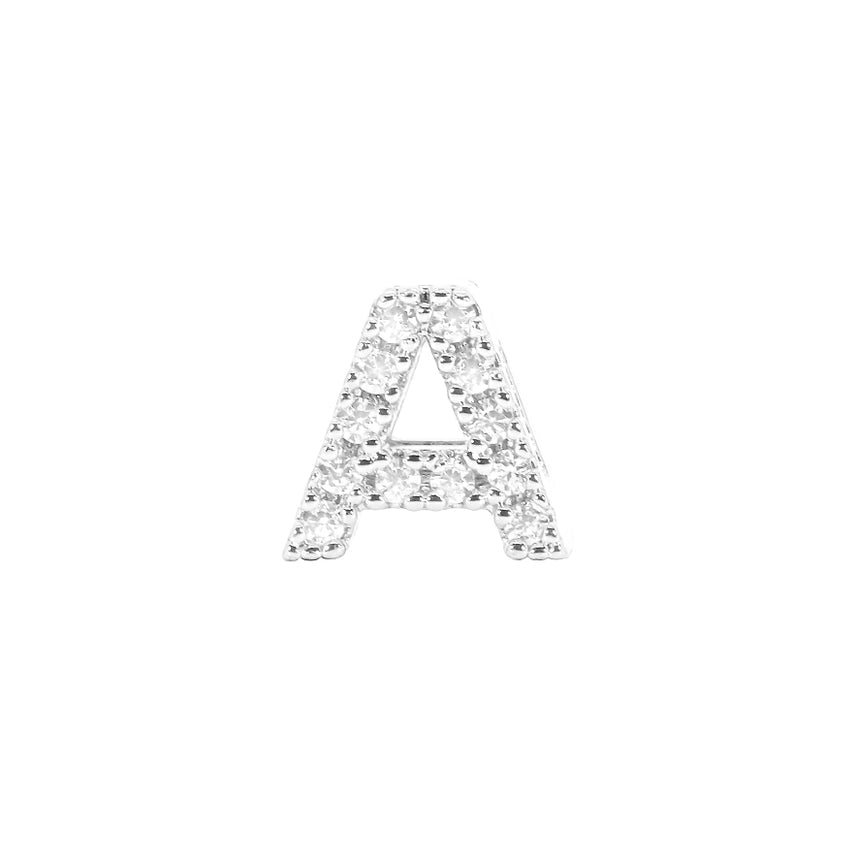 Mini Initial Charm - 8mm 14K White Gold - Plated - Nifty Decor & More
