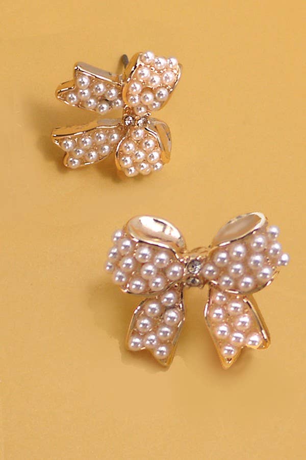 Mini Pearl Bow Ribbon Gold Earrings - Nifty Decor & More