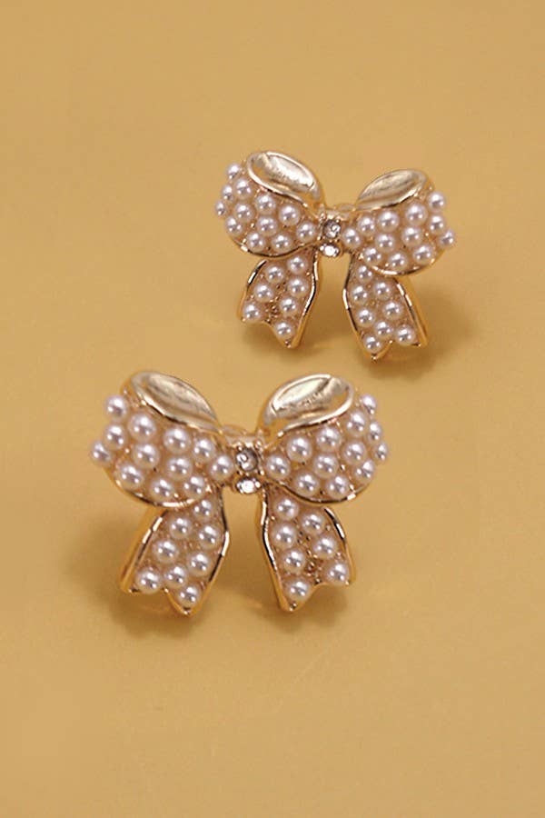 Mini Pearl Bow Ribbon Gold Earrings - Nifty Decor & More