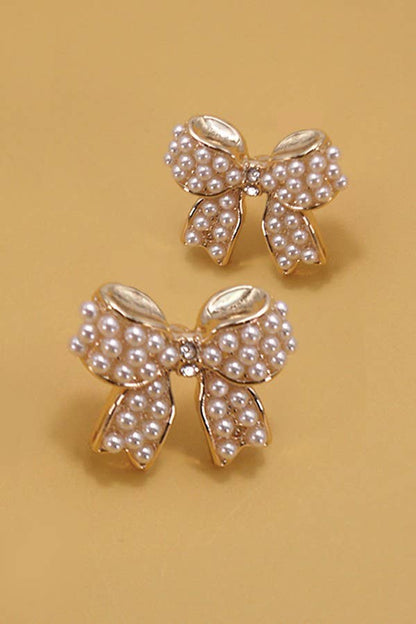 Mini Pearl Bow Ribbon Gold Earrings - Nifty Decor & More