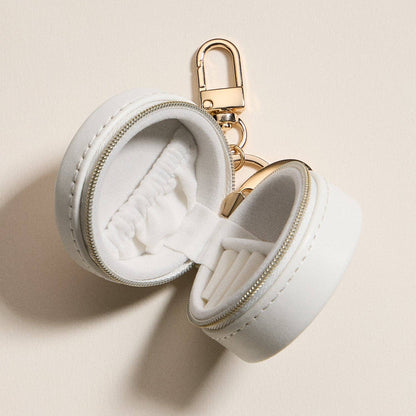 Mini Round Jewelry Travel Case with Keychain | Pink Bow Design - Nifty Decor & More