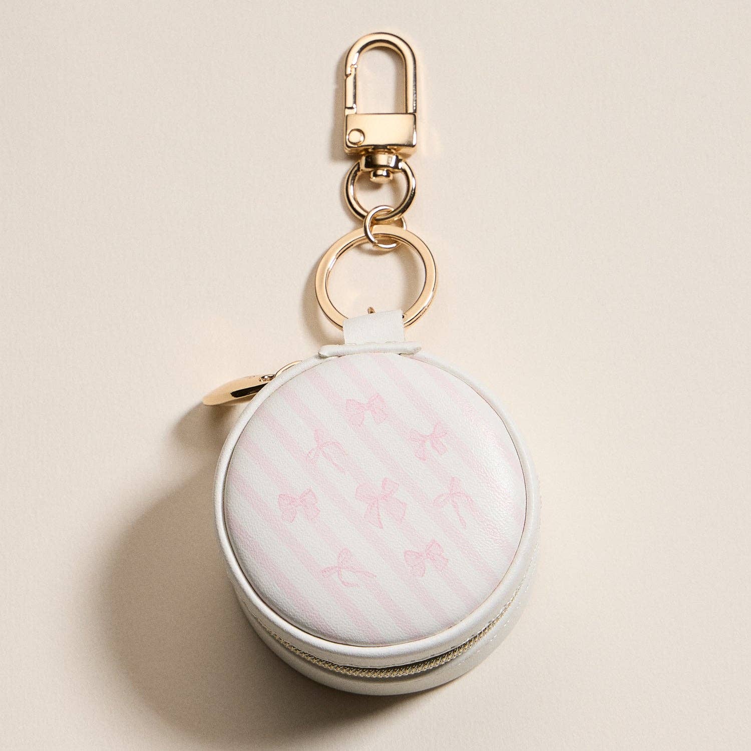 Mini Round Jewelry Travel Case with Keychain | Pink Bow Design - Nifty Decor & More