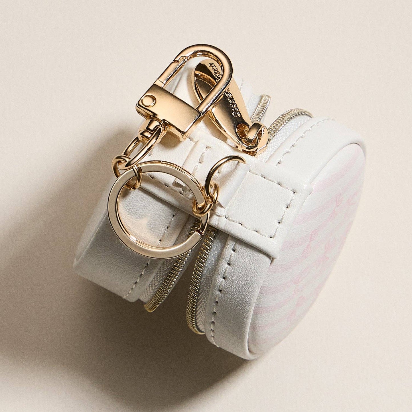 Mini Round Jewelry Travel Case with Keychain | Pink Bow Design - Nifty Decor & More
