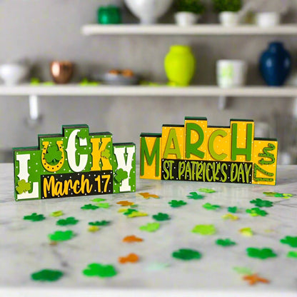 Mini St. Patrick's Day Word Blocks | Lucky Green Decor for Home & Party | Festive Shamrock Decor St. Patrick's Day Shelf Sitter